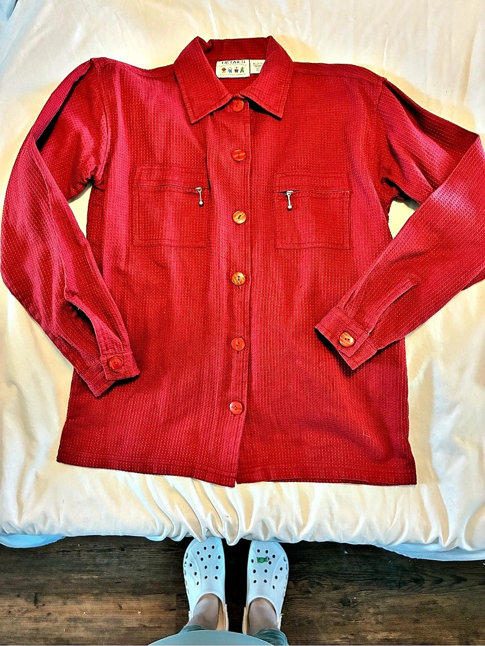 Details Red Cotton Button Down Shirt